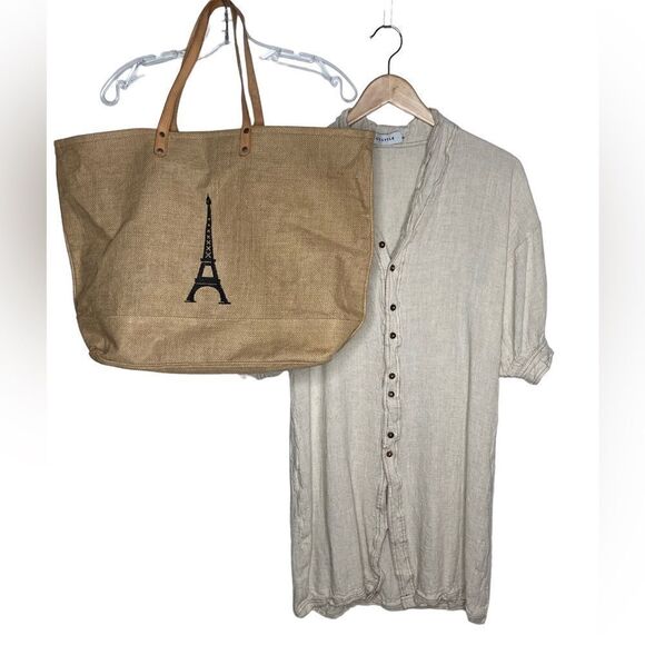 OC Style Dresses & Skirts - OC STYLE Linen Dress Size S & Paris Tweed Bag